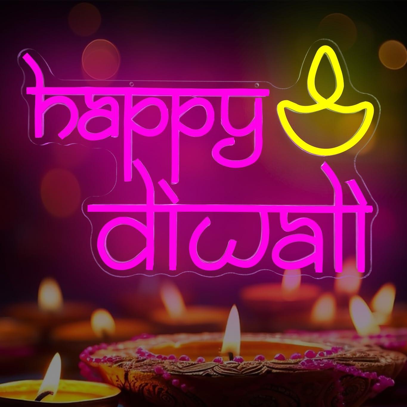 Lighting Decoration For Diwali - لافتة نيون لعيد ديوالي السعيد تعمل