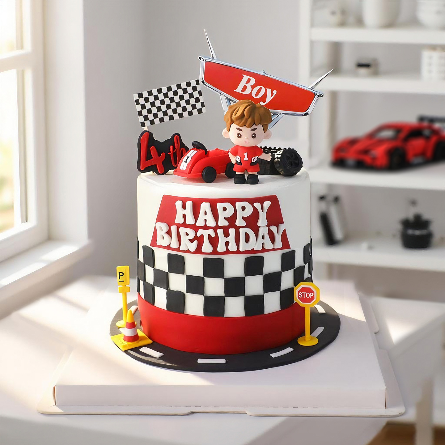 كارتون بوي سباق السيارات كعكة  - مراجعة Lighting Mcqueen Birthday Decor وسعره