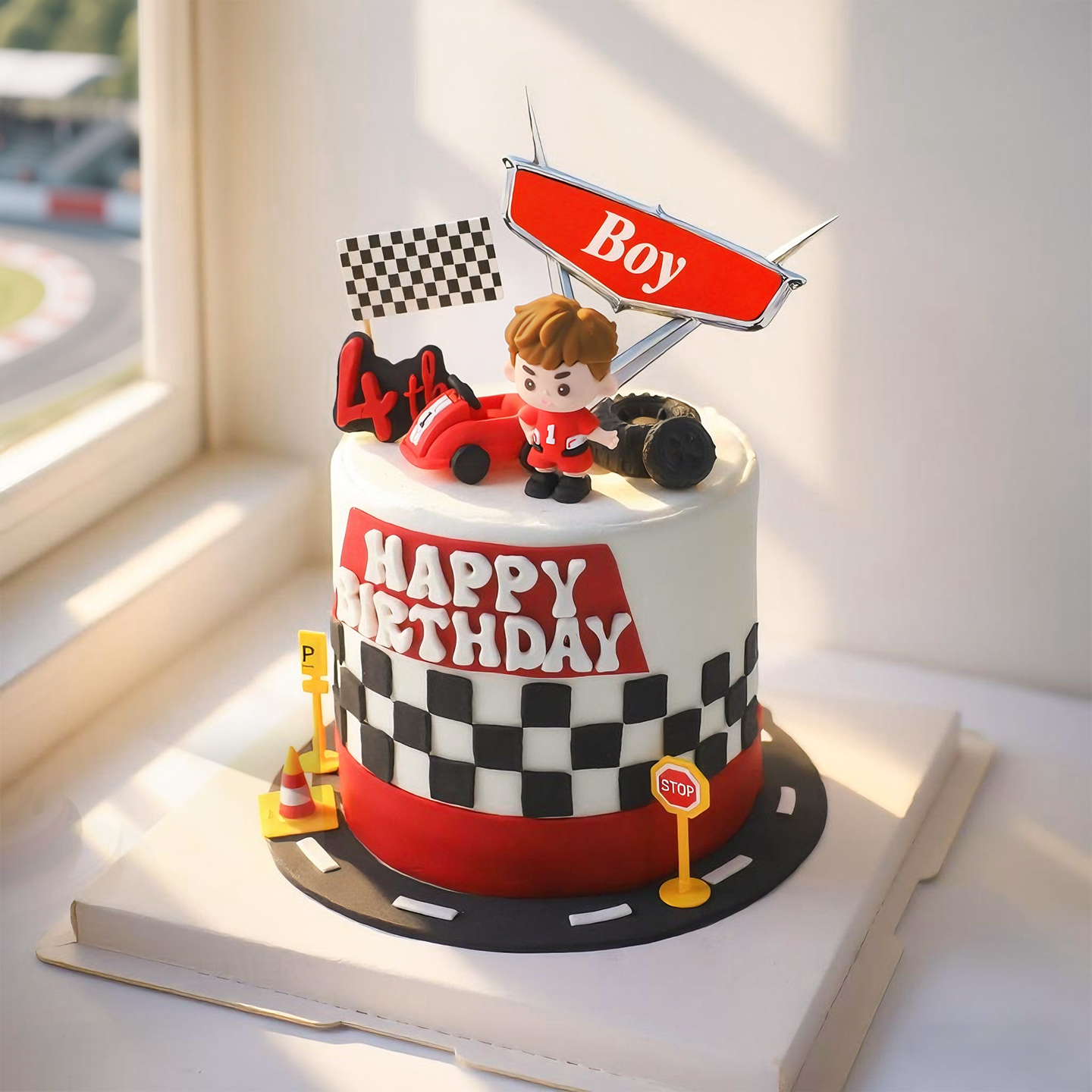 كارتون بوي سباق السيارات كعكة  - مراجعة Lighting Mcqueen Birthday Decor وسعره