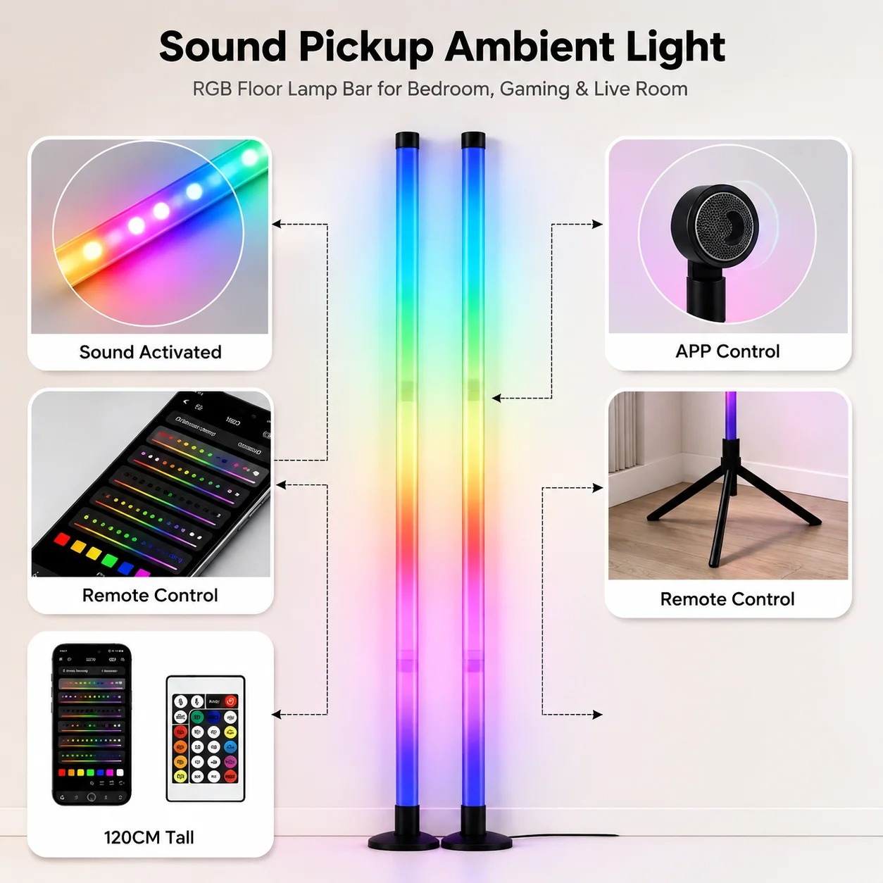 قطعتان من مصباح أرضي RGB بطول  - مراجعة Lighting Decor Room وسعره