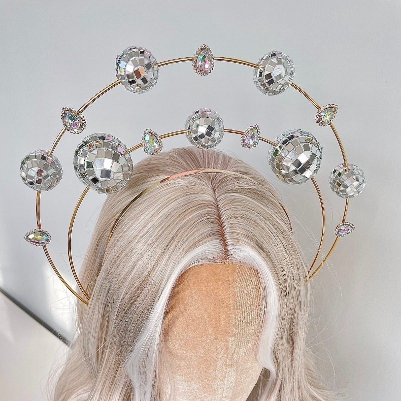 عصابة رأس فضية بحلقة مزدوجة عل - مراجعة Disco Ball Mirror وسعره